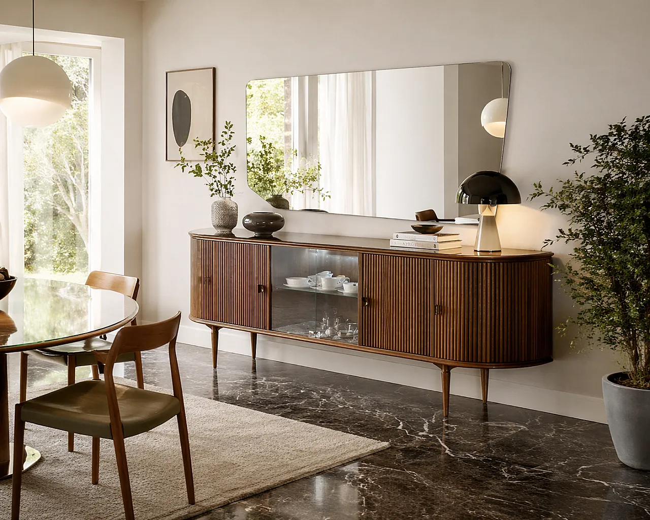 Credenza con vetrina centrale e ampio specchio, anni '60 1